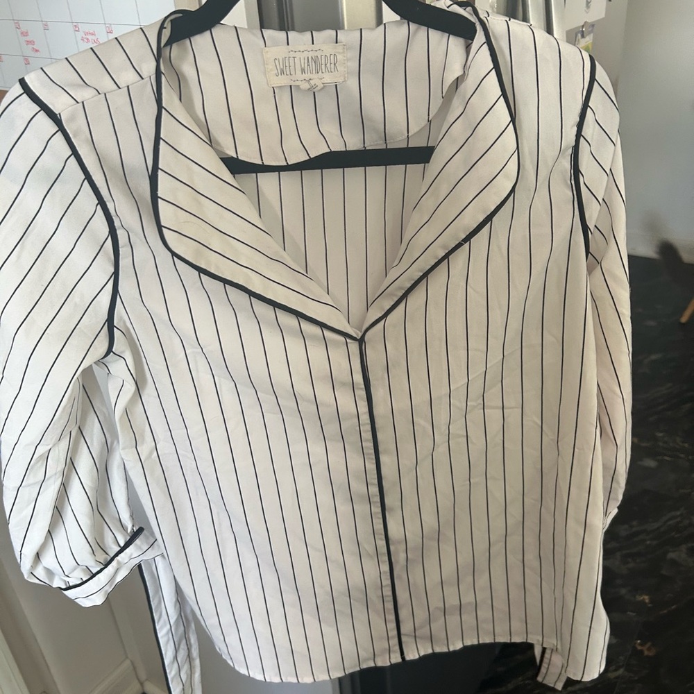 Sweet Wanderer Black and White Striped Blouse